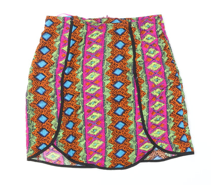Boohoo Womens Multicoloured Geometric Viscose Straight & Pencil Skirt Size 8