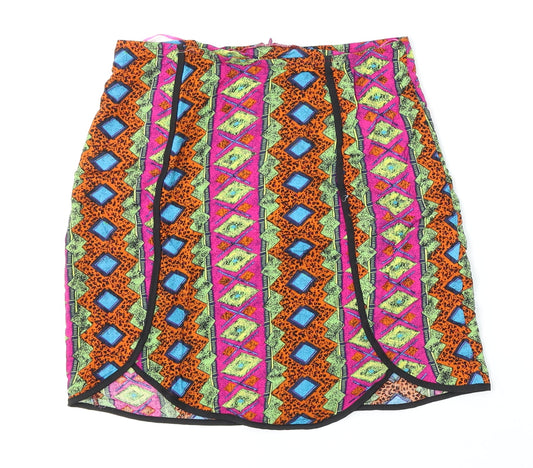 Boohoo Womens Multicoloured Geometric Viscose Straight & Pencil Skirt Size 8