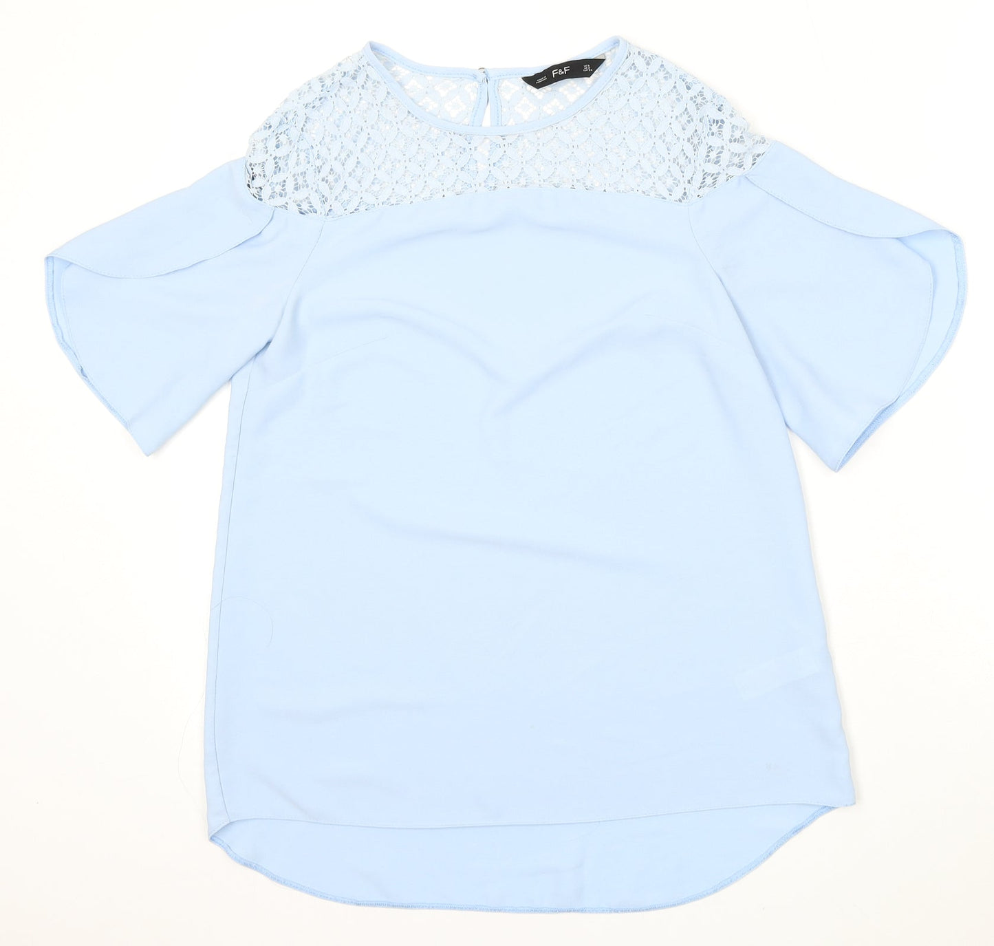 F&F Womens Blue  Cotton Basic Blouse Size 6 Round Neck