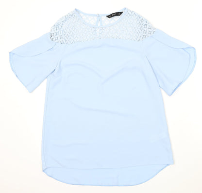 F&F Womens Blue  Cotton Basic Blouse Size 6 Round Neck