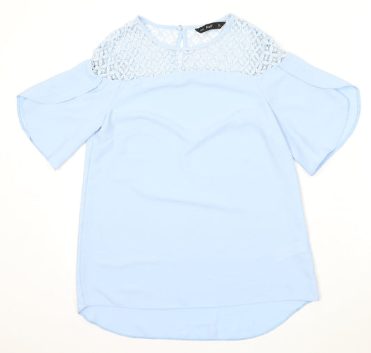 F&F Womens Blue  Cotton Basic Blouse Size 6 Round Neck