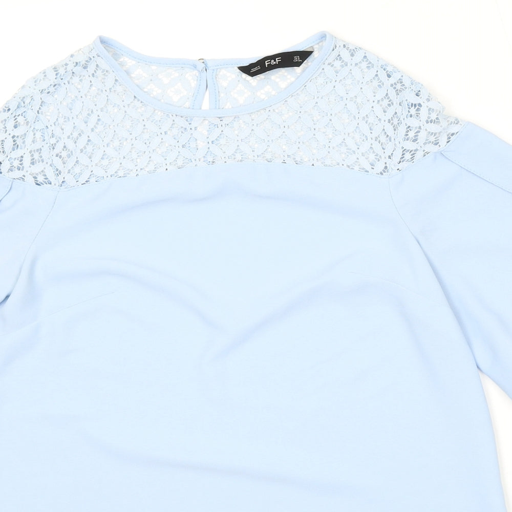 F&F Womens Blue  Cotton Basic Blouse Size 6 Round Neck