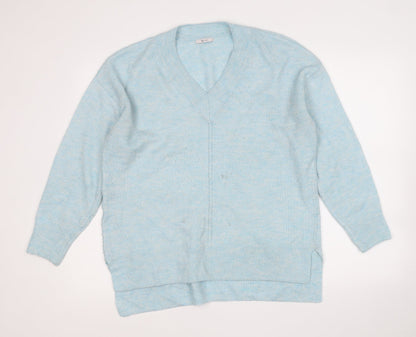 TU Womens Blue V-Neck  Acrylic Pullover Jumper Size 14