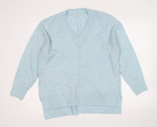 TU Womens Blue V-Neck  Acrylic Pullover Jumper Size 14