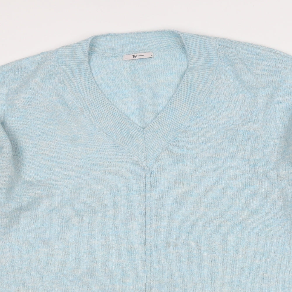 TU Womens Blue V-Neck  Acrylic Pullover Jumper Size 14