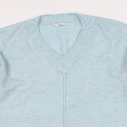 TU Womens Blue V-Neck  Acrylic Pullover Jumper Size 14