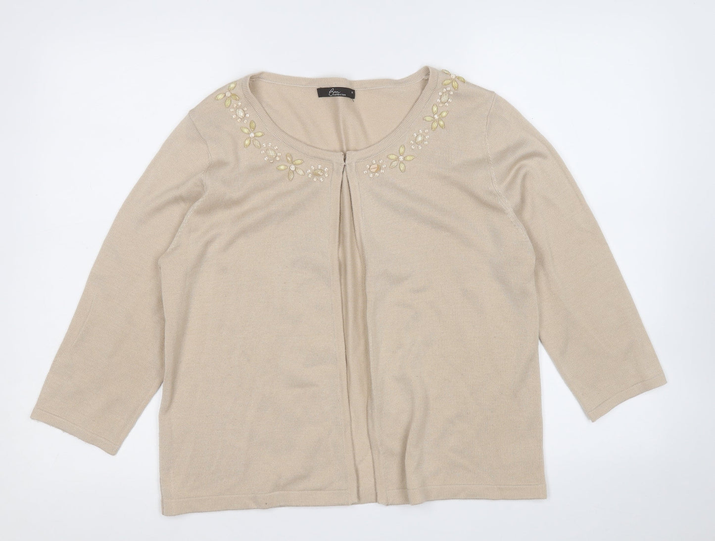 BM Womens Beige Round Neck  Acrylic Cardigan Jumper Size M