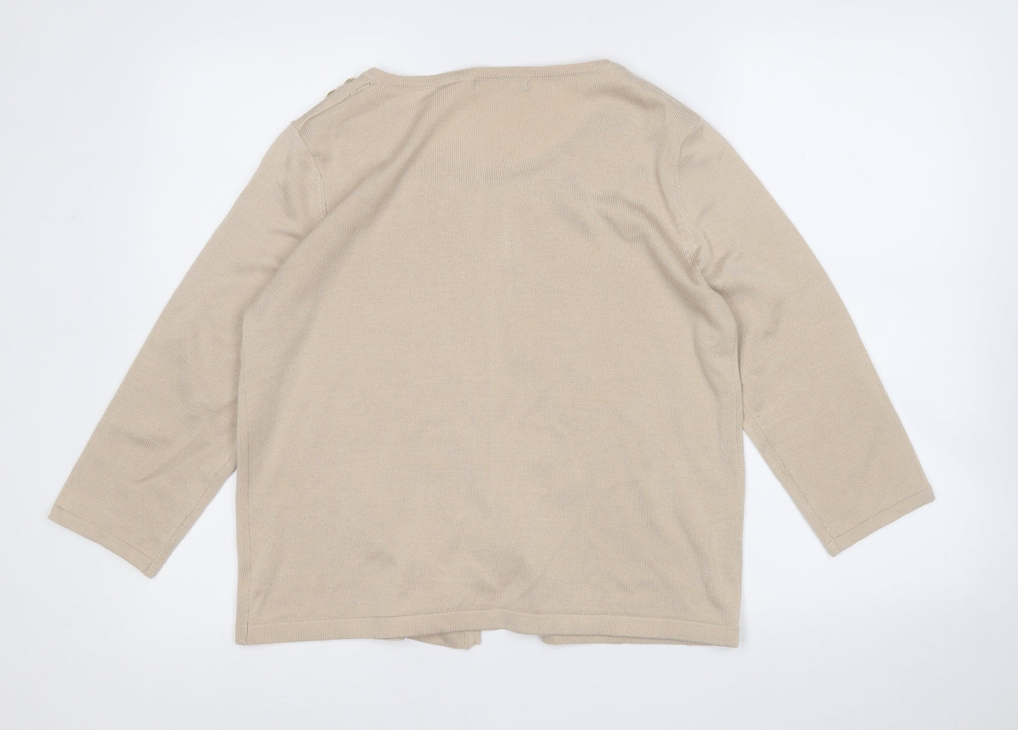 BM Womens Beige Round Neck  Acrylic Cardigan Jumper Size M