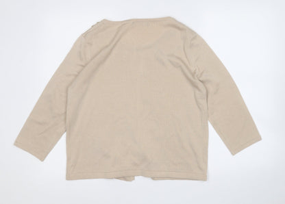 BM Womens Beige Round Neck  Acrylic Cardigan Jumper Size M