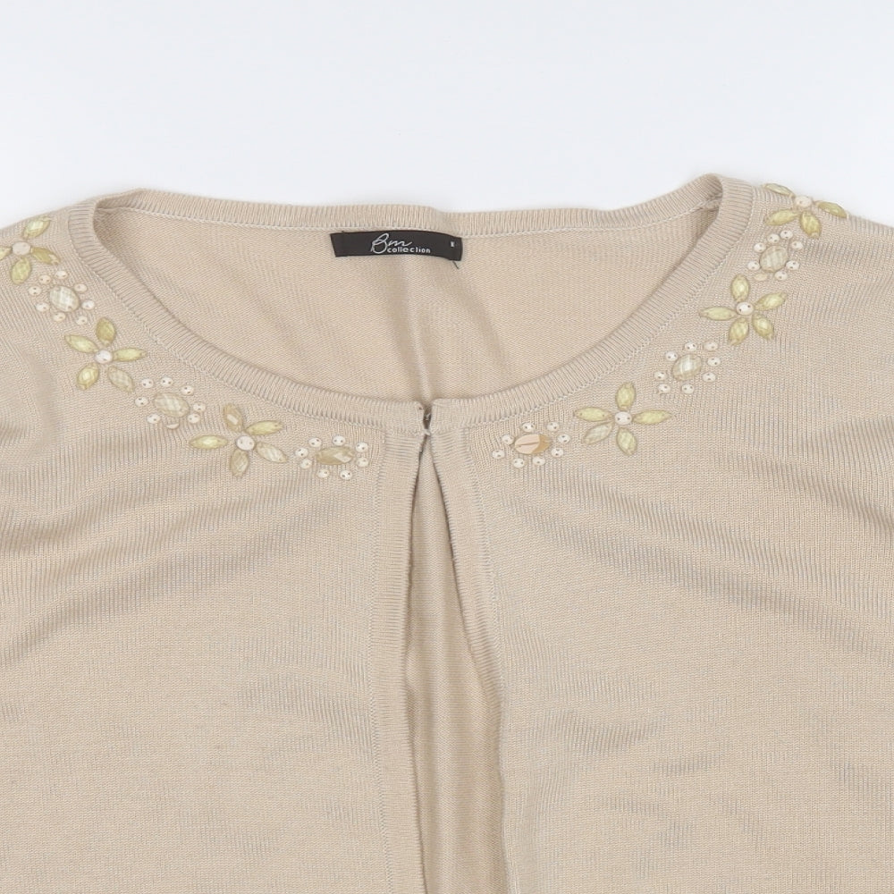 BM Womens Beige Round Neck  Acrylic Cardigan Jumper Size M