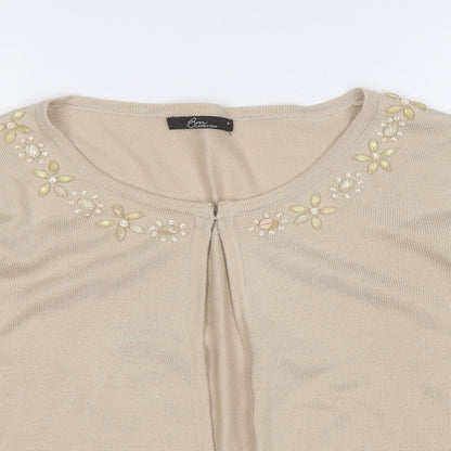 BM Womens Beige Round Neck  Acrylic Cardigan Jumper Size M