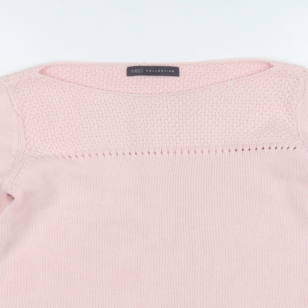Marks and Spencer Womens Pink Round Neck  Cotton Pullover Jumper Size 8