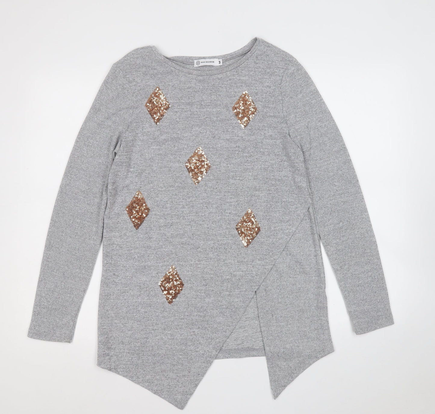 pink diamond  Womens Grey Round Neck Geometric Rayon Pullover Jumper Size M