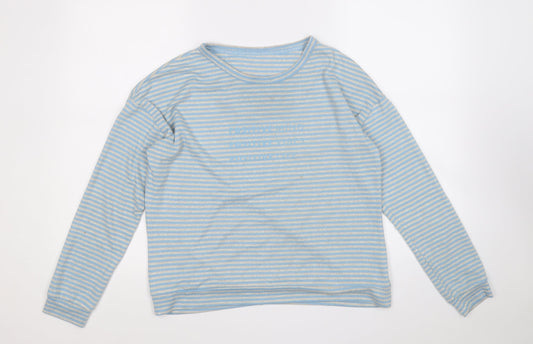 TU Womens Blue Round Neck Striped Polyester Pullover Jumper Size 10