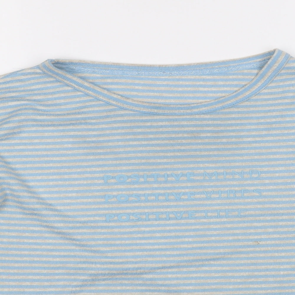 TU Womens Blue Round Neck Striped Polyester Pullover Jumper Size 10