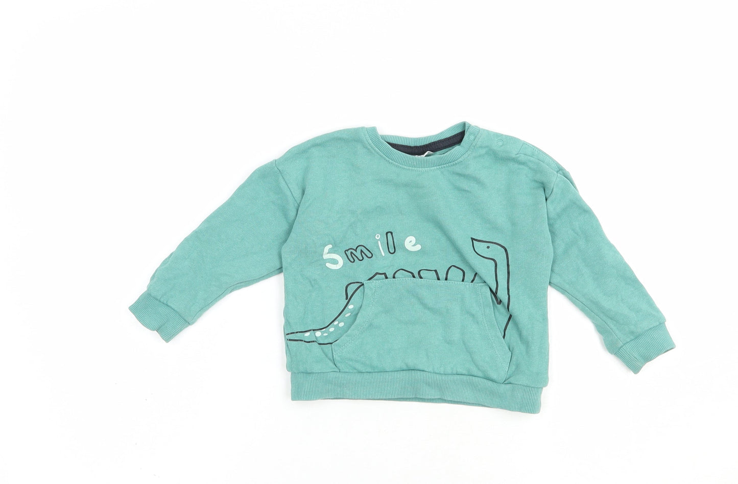 So Cute Baby Green  Cotton Pullover Jumper Size 12-18 Months  Snap - Dino