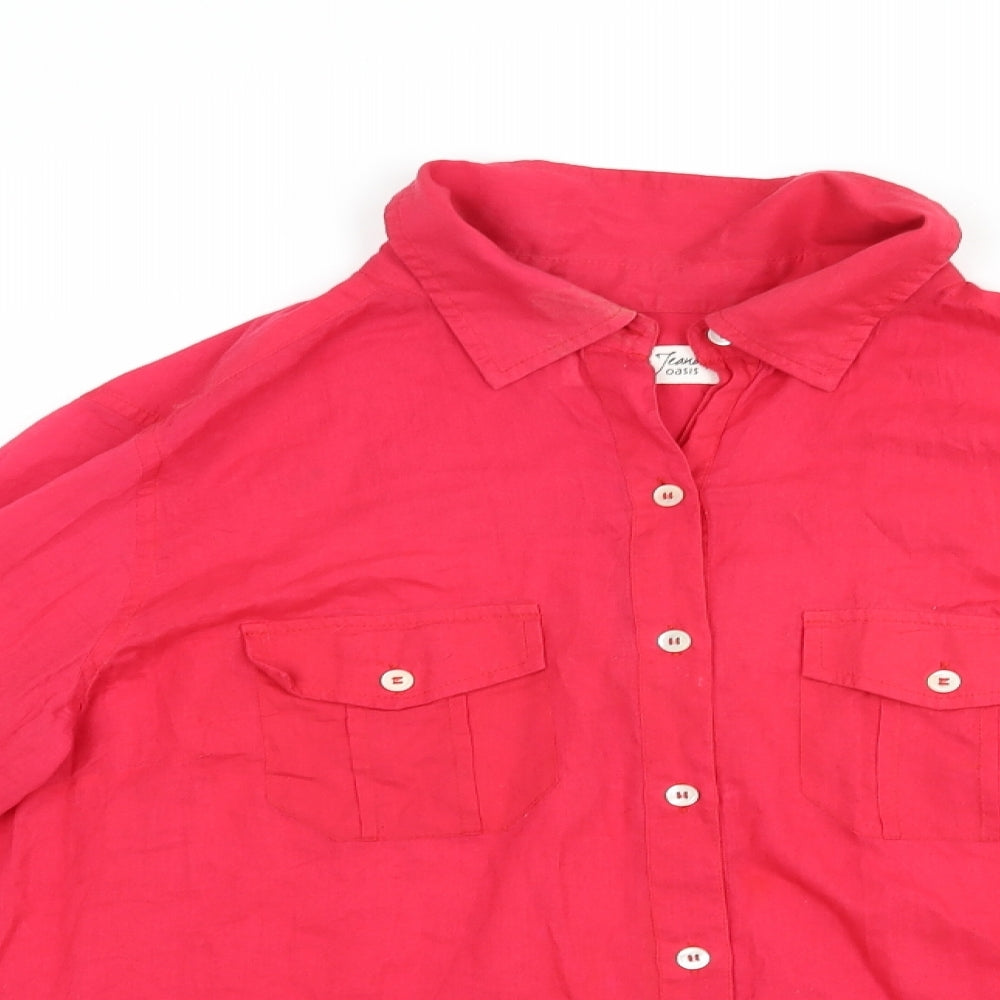 Womens UK Size 16 Oasis Red Basic Button-Up