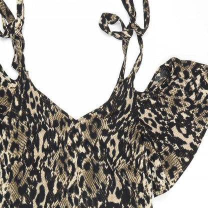 George Womens Brown Animal Print Polyester Fit & Flare  Size 10  V-Neck Tie