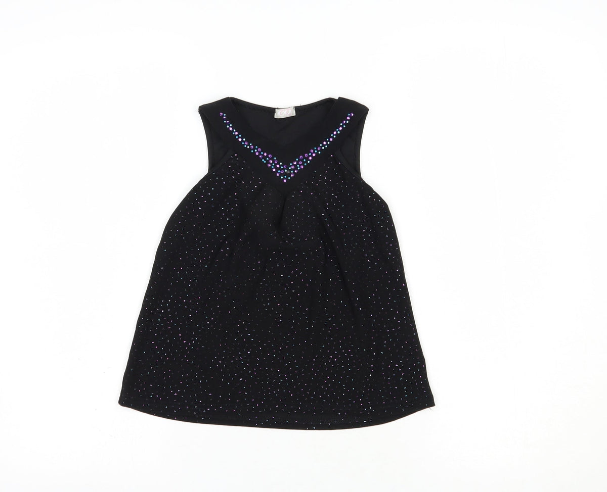 Matalan Girls Black  Polyester Pullover Blouse Size 4-5 Years V-Neck Pullover
