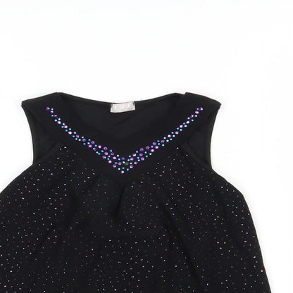 Matalan Girls Black  Polyester Pullover Blouse Size 4-5 Years V-Neck Pullover