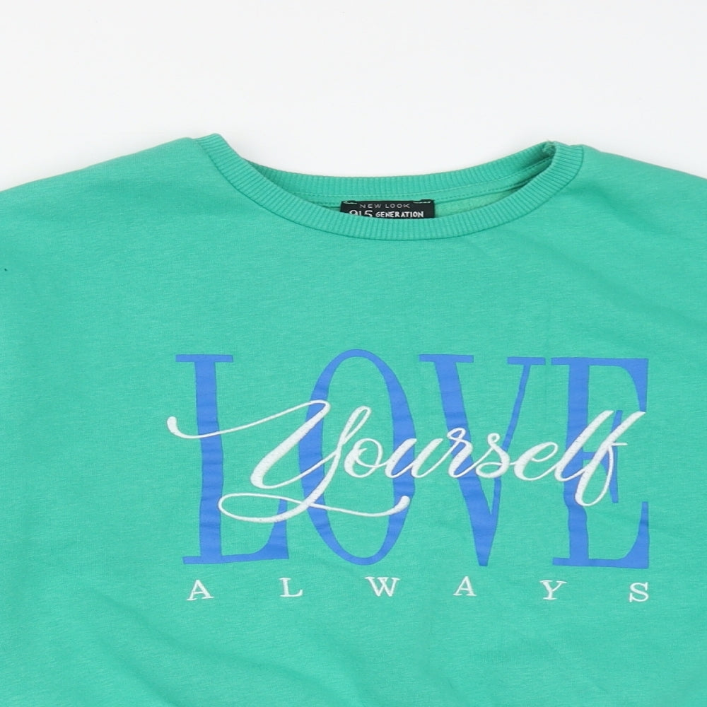 New Look Girls Green  Cotton Pullover Sweatshirt Size 12-13 Years   - Love yourself
