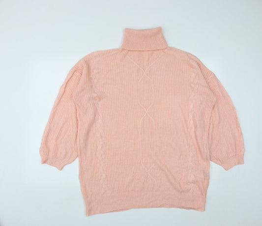 SheIn Womens Pink Roll Neck  Acrylic Pullover Jumper Size S