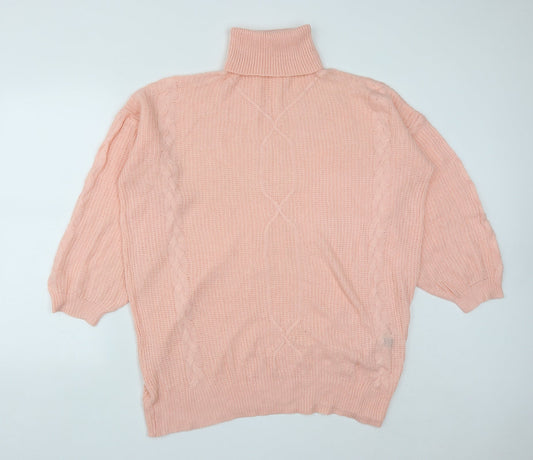 SheIn Womens Pink Roll Neck  Acrylic Pullover Jumper Size S