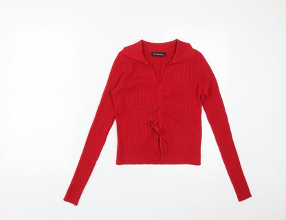CCG Perfect Womens Red Collared  Viscose Pullover Jumper Size L