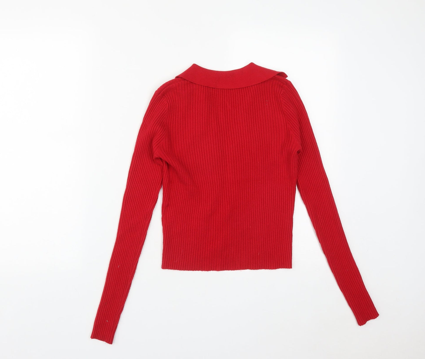 CCG Perfect Womens Red Collared  Viscose Pullover Jumper Size L