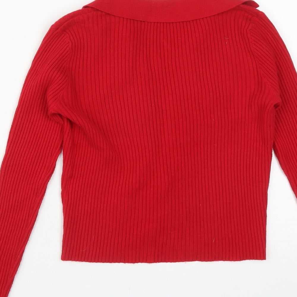 CCG Perfect Womens Red Collared  Viscose Pullover Jumper Size L