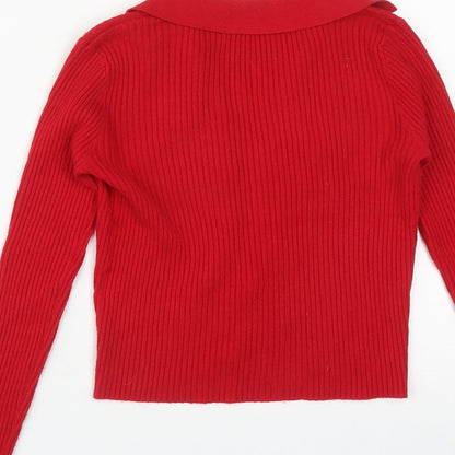 CCG Perfect Womens Red Collared  Viscose Pullover Jumper Size L