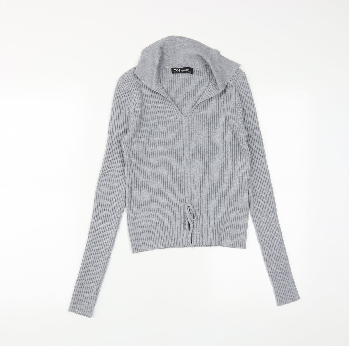 CCG Perfect Womens Grey Collared  Viscose Pullover Jumper Size L