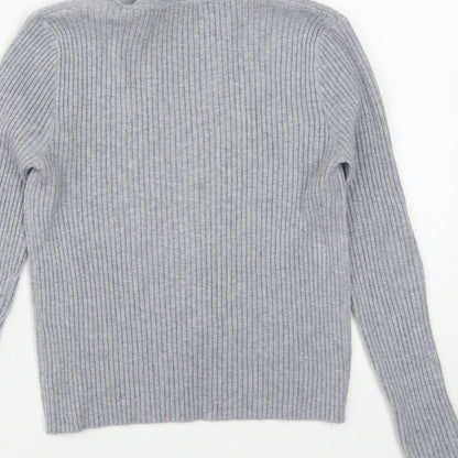 CCG Perfect Womens Grey Collared  Viscose Pullover Jumper Size L