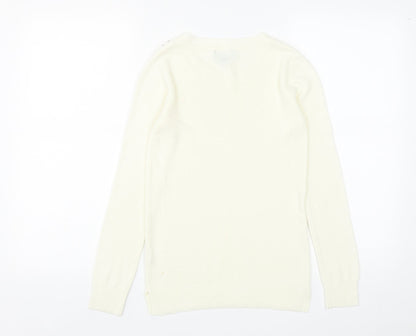Primark Womens White Round Neck  Acrylic Pullover Jumper Size 4