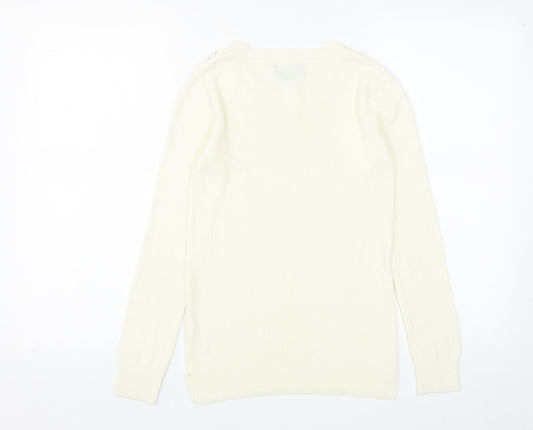 Primark Womens White Round Neck  Acrylic Pullover Jumper Size 4