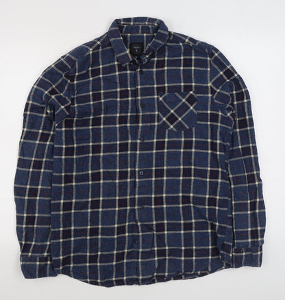 Silver Eight Mens Blue Plaid Cotton  Button-Up Size M Collared Button