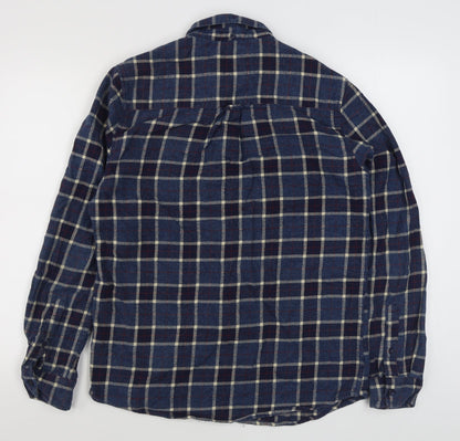 Silver Eight Mens Blue Plaid Cotton  Button-Up Size M Collared Button