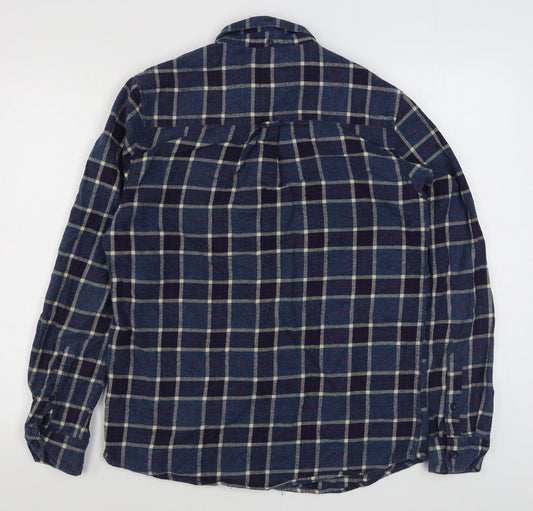 Silver Eight Mens Blue Plaid Cotton  Button-Up Size M Collared Button