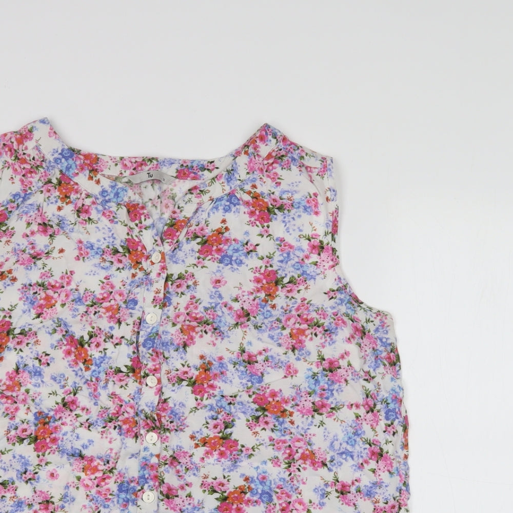 tu  Womens Multicoloured Floral Polyester Jersey Blouse Size 14 Collared