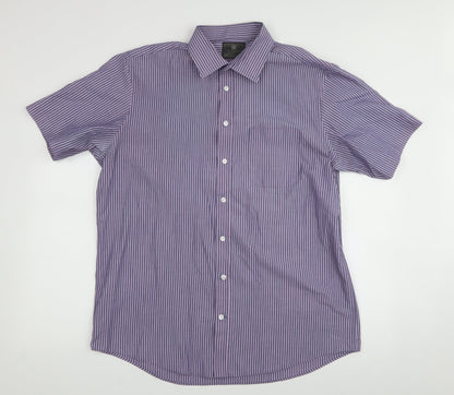 Mens UK Size 42 Marks and Spencer Blue  Button-Up Long Sleeve Casual Shirt