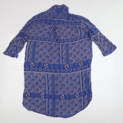 Tigerlily Womens Blue Geometric Viscose Jersey Blouse Size 10 Collared