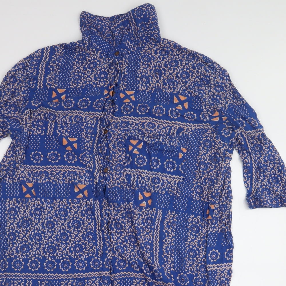 Tigerlily Womens Blue Geometric Viscose Jersey Blouse Size 10 Collared