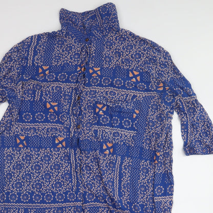 Tigerlily Womens Blue Geometric Viscose Jersey Blouse Size 10 Collared