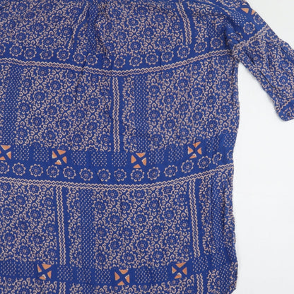Tigerlily Womens Blue Geometric Viscose Jersey Blouse Size 10 Collared