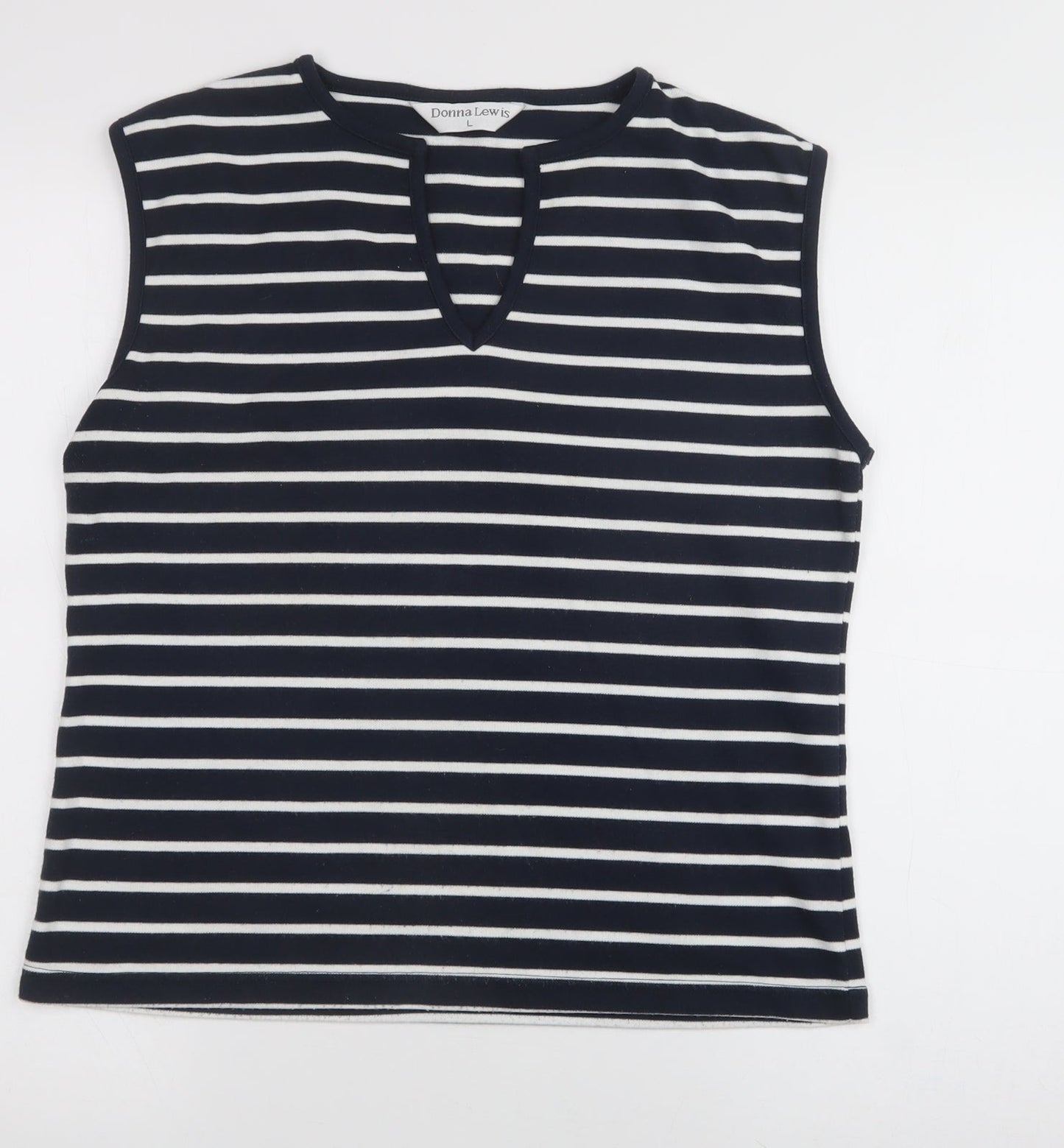 Donna Lewis Womens Blue V-Neck Striped Polyester Vest Jumper Size L
