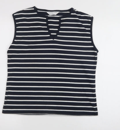 Donna Lewis Womens Blue V-Neck Striped Polyester Vest Jumper Size L