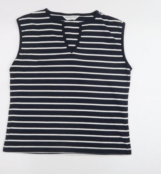Donna Lewis Womens Blue V-Neck Striped Polyester Vest Jumper Size L