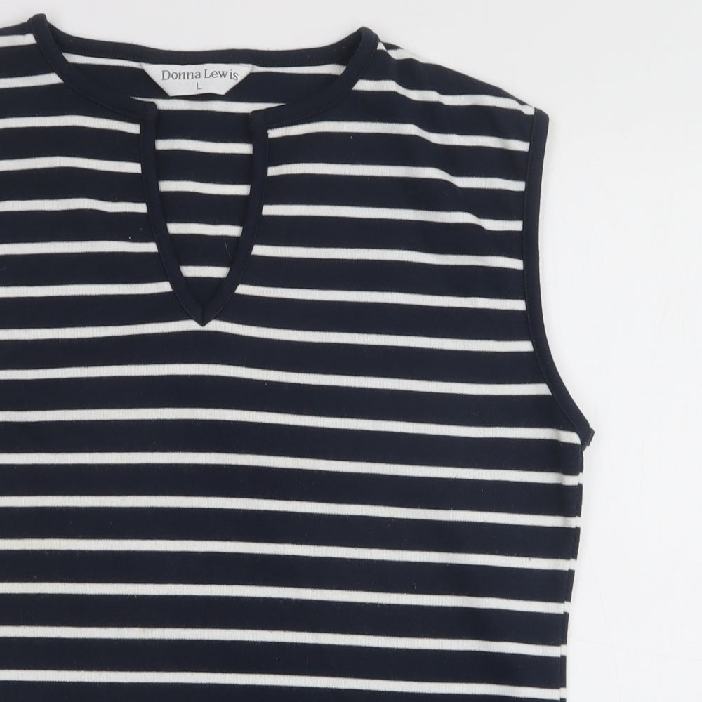 Donna Lewis Womens Blue V-Neck Striped Polyester Vest Jumper Size L