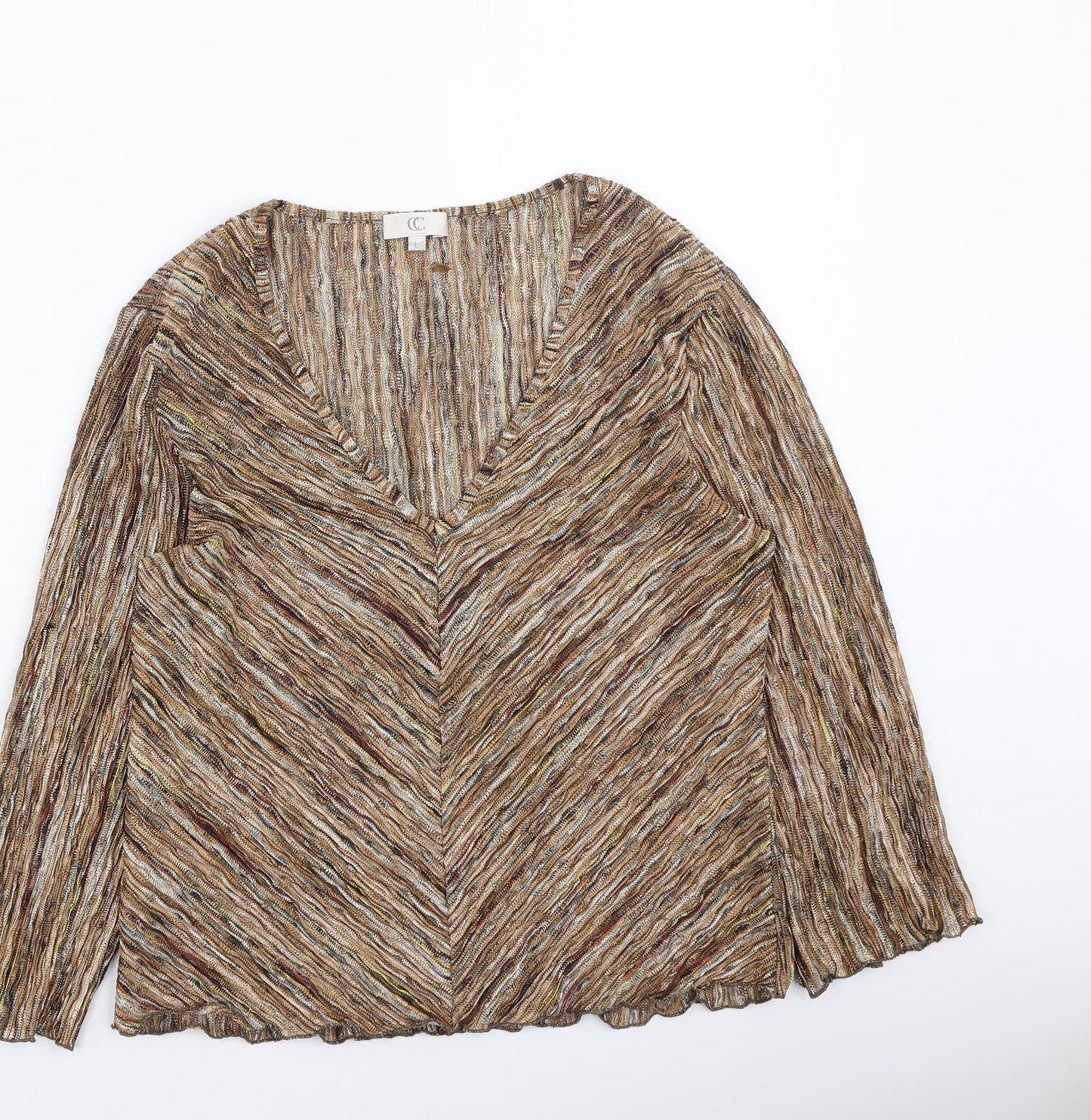 CC Womens Gold  Polyester Basic Blouse Size L V-Neck