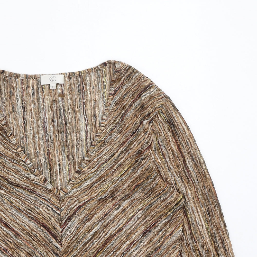 CC Womens Gold  Polyester Basic Blouse Size L V-Neck